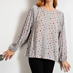 Easel Floral Gray Women's Top